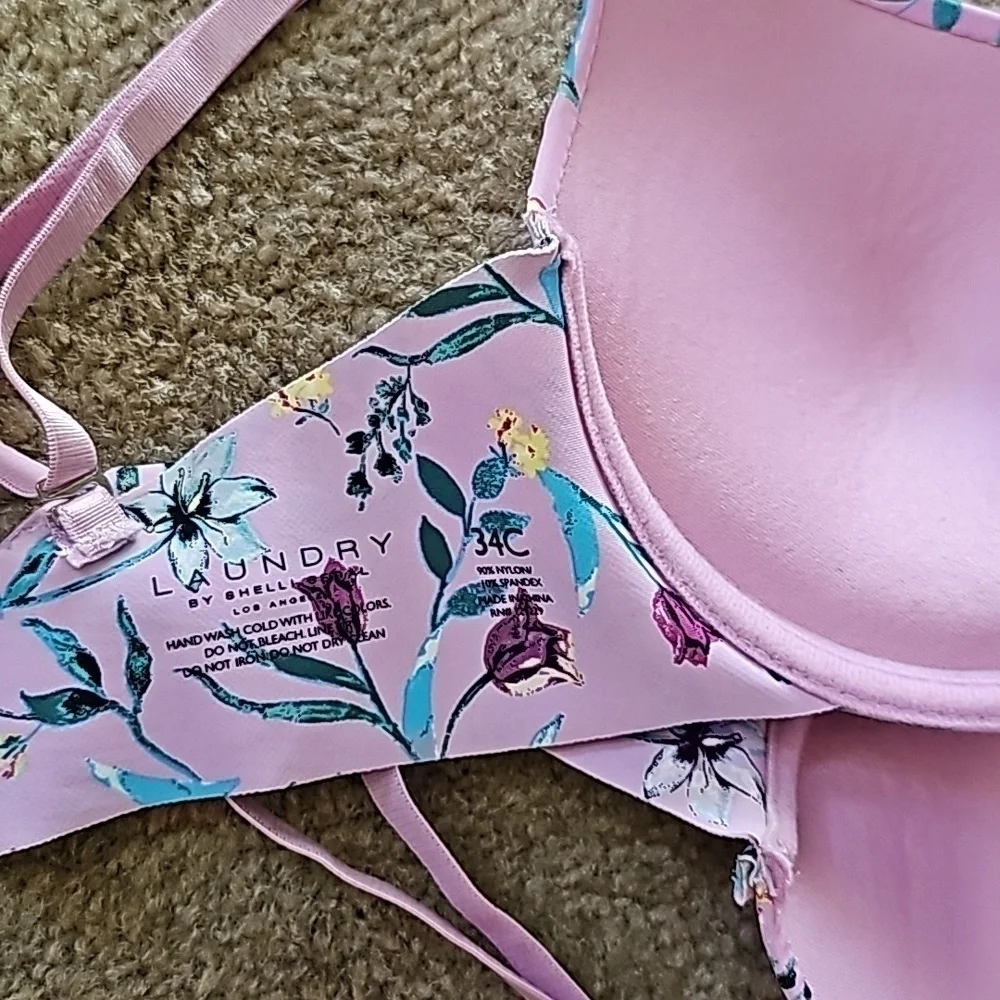 Floral Purple Push Up Bra 34C NWOT